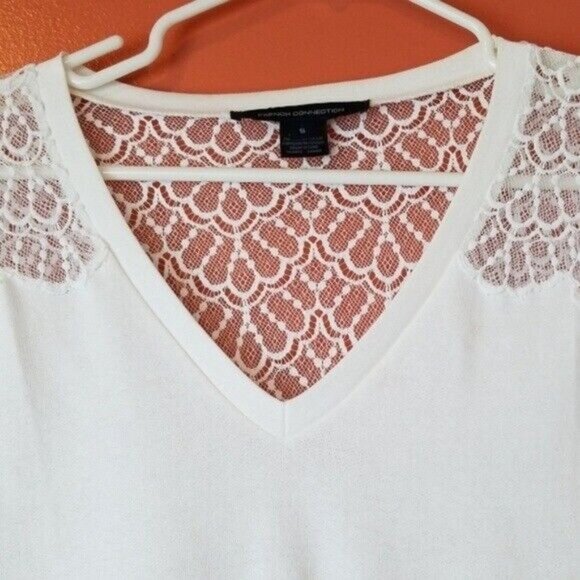 French Connection Womens Sweater Small White Lace Sheer Back Fairy Romantic - Picture 2 of 4
